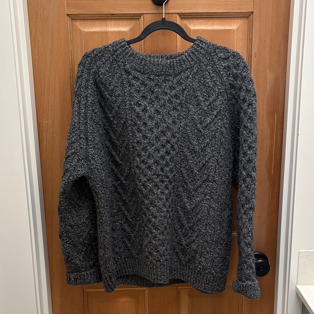 WOOL ARAN Gray Cable Knit Women's Sweater L